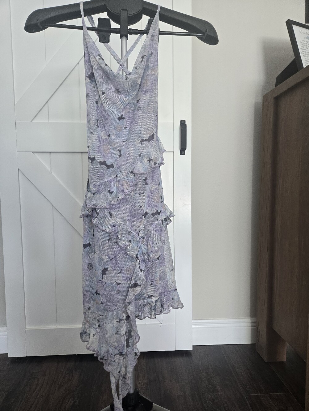 Light Lavender Floral Ruffled Midi Dress - Women's XS